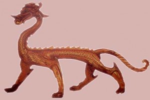 Bronze Dragon Tang Dynasty Red & Gold