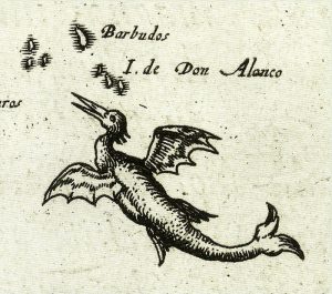 1595 Sea Chart Flying Sea Monster