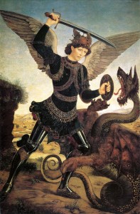 michael-and-the-dragon by Antonio del Pollaiuolo